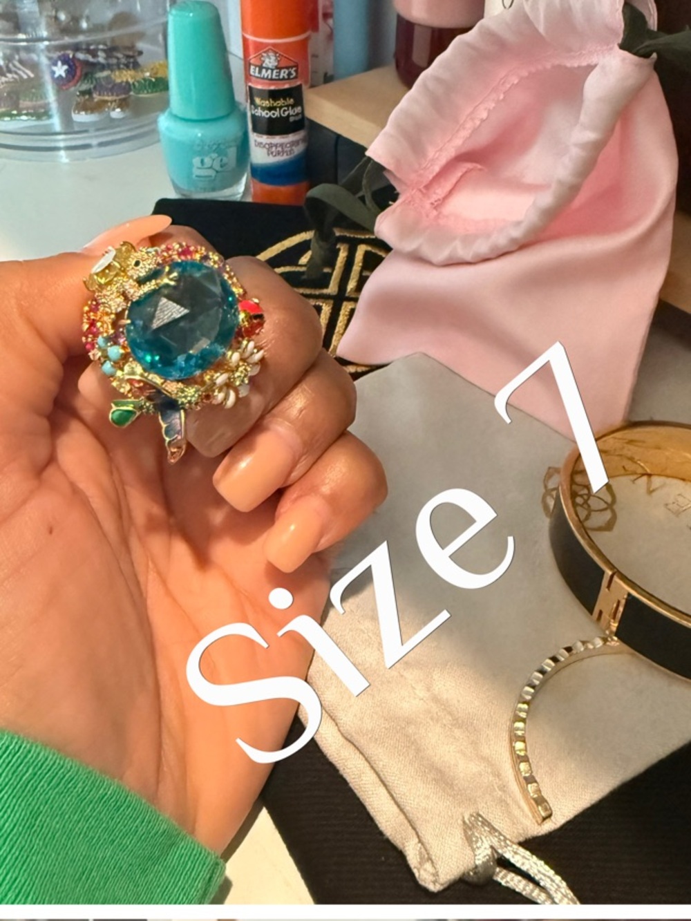 Kate spade Gold-Tone Statement Ring with Large Blue Gemstone - Size 7
